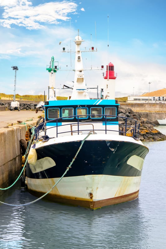 Prise de vue des chalutiers à quai au port de la Cotinière sur l'île d'Oléron, premier port de pêche du département et 7ème de France, au 18/135, 200 iso, f 14, 1/160 seconde